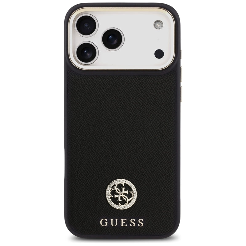 Guess Grūdėtas Strass Logotipas MagSafe dėklas iPhone 17 Pro Max (juodas)