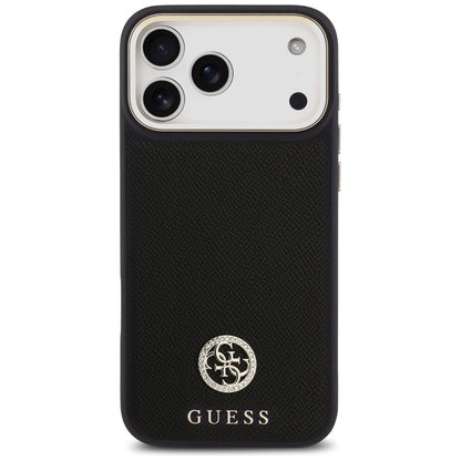 Guess Grūdėtas Strass Logotipas MagSafe dėklas iPhone 17 Pro Max (juodas)