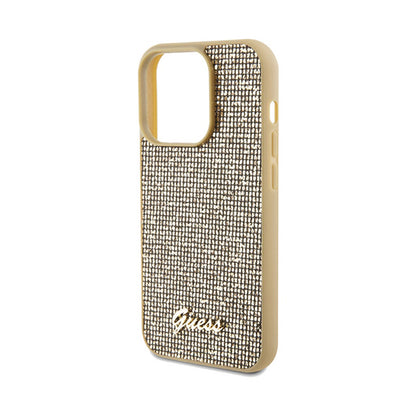 Guess Disco Metal Script – iPhone 14 Pro dėklas (aukso spalvos)