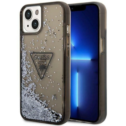 Guess Liquid Glitter Triangle Logo dėklas – dėklas iPhone 14 (juodas)