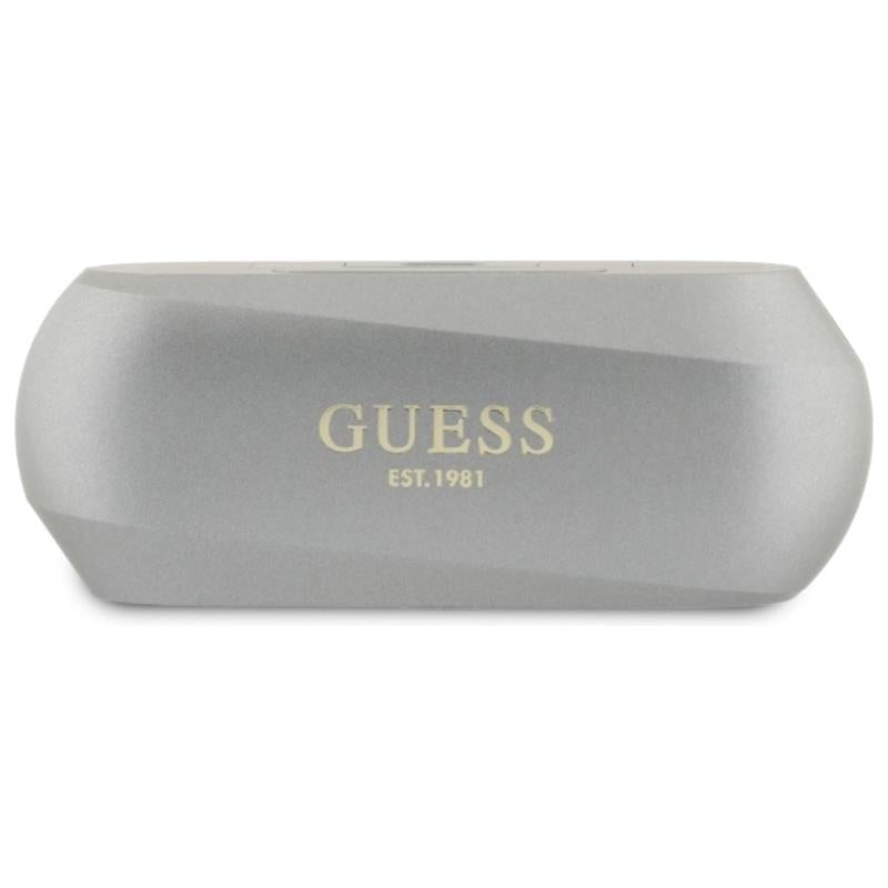 Guess Elongated Metallic Printed Logo – Bluetooth TWS ausinės + įkrovimo dėklas (pilkos spalvos)