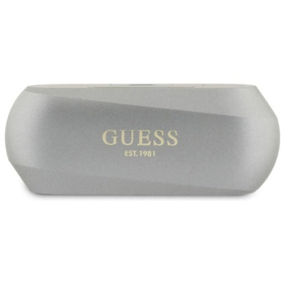 Guess Elongated Metallic Printed Logo – Bluetooth TWS ausinės + įkrovimo dėklas (pilkos spalvos)