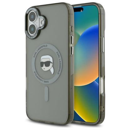 Karl Lagerfeld IML Metal Karl Head MagSafe – dėklas, skirtas iPhone 16 (juodas)