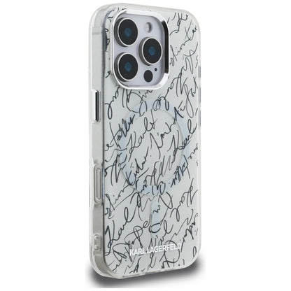 Karl Lagerfeld IML Karl Script Pattern MagSafe - Dėklas iPhone 16 Pro (baltas)