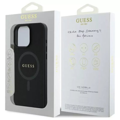 Guess Saffiano Classic Logo MagSafe - Dėklas skirtas iPhone 16 Pro Max (juodas)