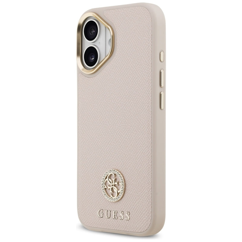 Guess Grūdėtas Strass Logotipas MagSafe Dėklas iPhone 17 (rožinis)