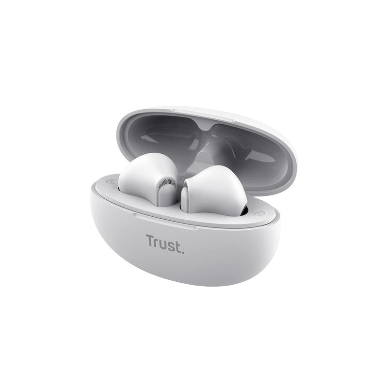 Trust Yavi – Bela bevielės ausinės „Bluetooth TWS“ su įkrovimo dėklu ir ENC