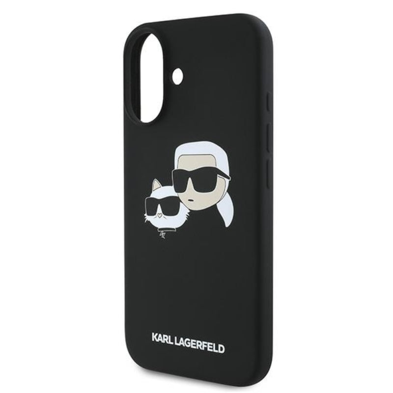 Karl Lagerfeld Silicone Double Heads Print MagSafe - dėklas iPhone 16 Plus (juodas)
