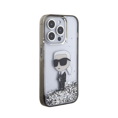 Karl Lagerfeld Liquid Glitter Ikonik - iPhone 15 Pro dėklas (skaidrus)