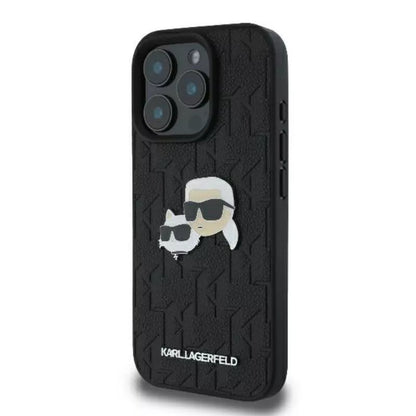 Karl Lagerfeld Monogram Karl & Choupette galvos smeigtukas – dėklas iPhone 16 Pro Max (juodas)