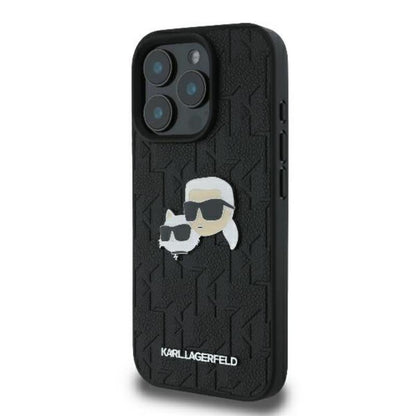 Karl Lagerfeld Monogram Karl & Choupette galvos smeigtukas – dėklas iPhone 16 Pro Max (juodas)
