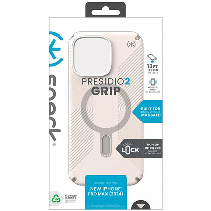 Speck Presidio2 Grip ClickLock & MagSafe – dėklas, skirtas iPhone 16 Pro Max (Bleached Bone / Heirloom Gold / Hazel Brown)