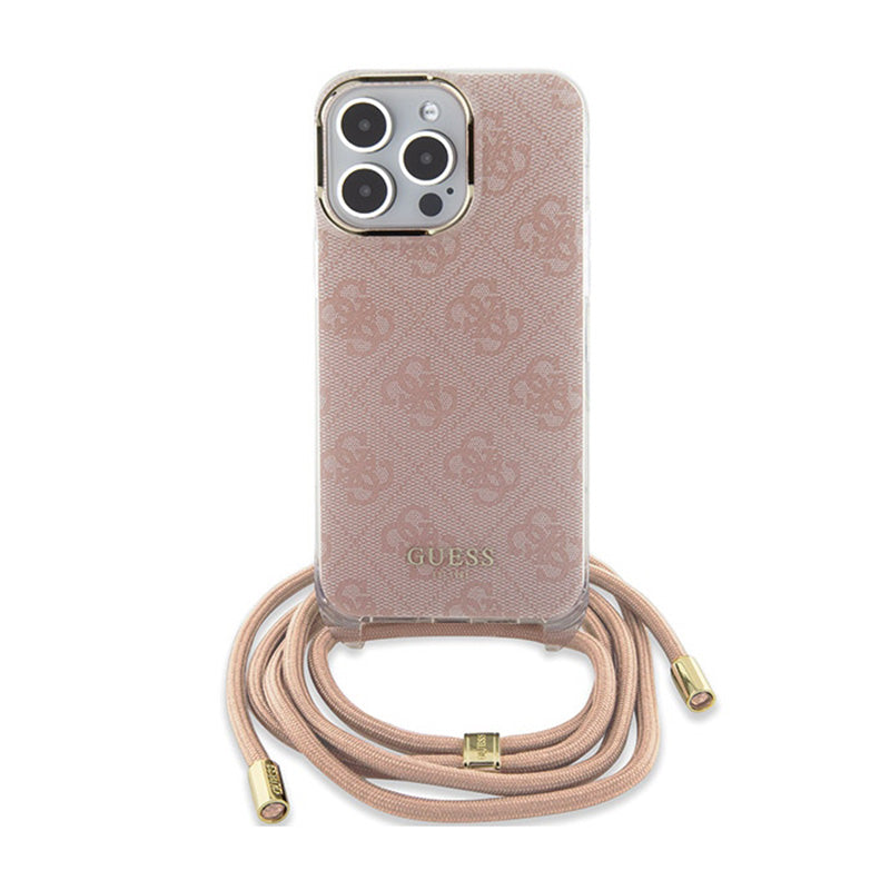 Guess Crossbody Cord 4G Print – „iPhone 15 Pro“ dėklas (rožinis)