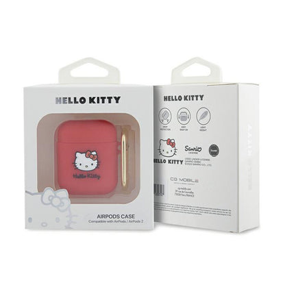 Hello Kitty silikoninis 3D katytės galvutės dėklas – skirtas AirPods 1/2 kartai (fuksija)