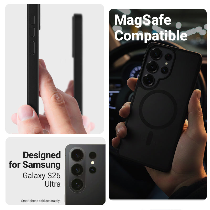 Crong Hybrid Matte Magnetic - MagSafe dėklas Samsung Galaxy S26 Ultra (juodas)