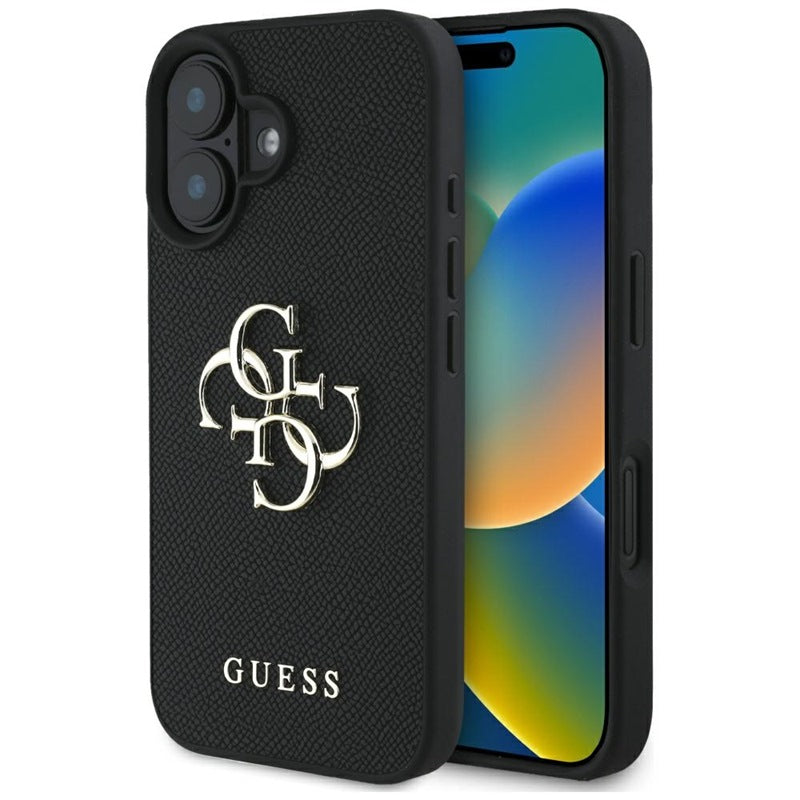 Guess Grained Big 4G Logo Small Classic Logo – dėklas skirtas iPhone 16 (juodas)