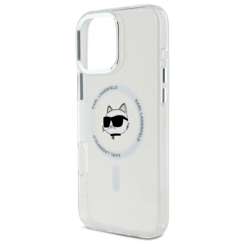 Karl Lagerfeld IML Metal Choupette Head MagSafe – dėklas, skirtas „iPhone 16 Pro“ (baltas)