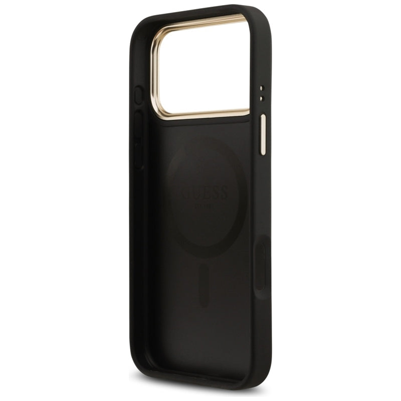 Guess Grūdėtas Strass Logotipas MagSafe dėklas iPhone 17 Pro Max (juodas)
