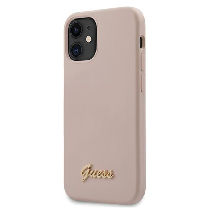 Guess Silicone Script – Dėklas iPhone 12 mini (rožinis)
