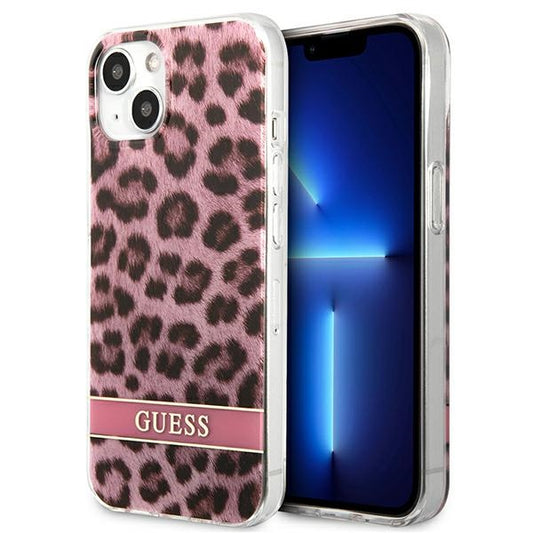 Guess Leopard Electro Stripe – dėklas, skirtas iPhone 13 mini (rožinė)