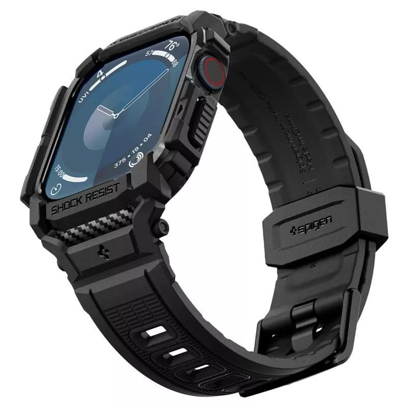 Spigen Rugged Armor Pro – apyrankė su dėklu, skirta Apple Watch 10 42 mm (matinė juoda)