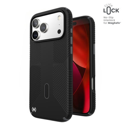 Speck Presidio2 Grip ClickLock ir MagSafe dėklas, skirtas iPhone 17 Pro Max (juoda / pilka / balta)