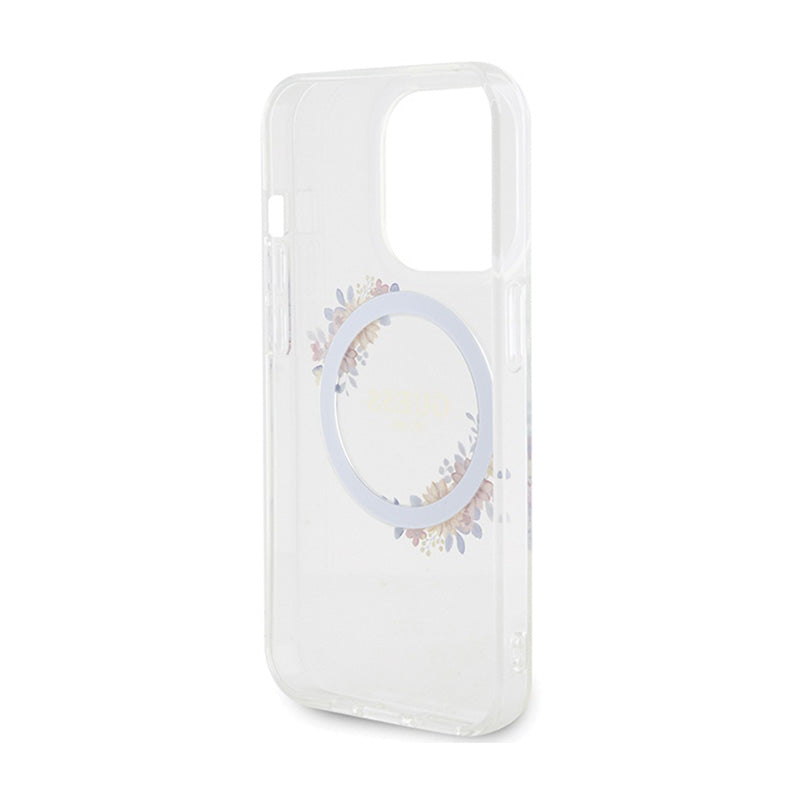 Guess IML Flowers Wreath MagSafe – „iPhone 15 Pro“ dėklas (skaidrus)