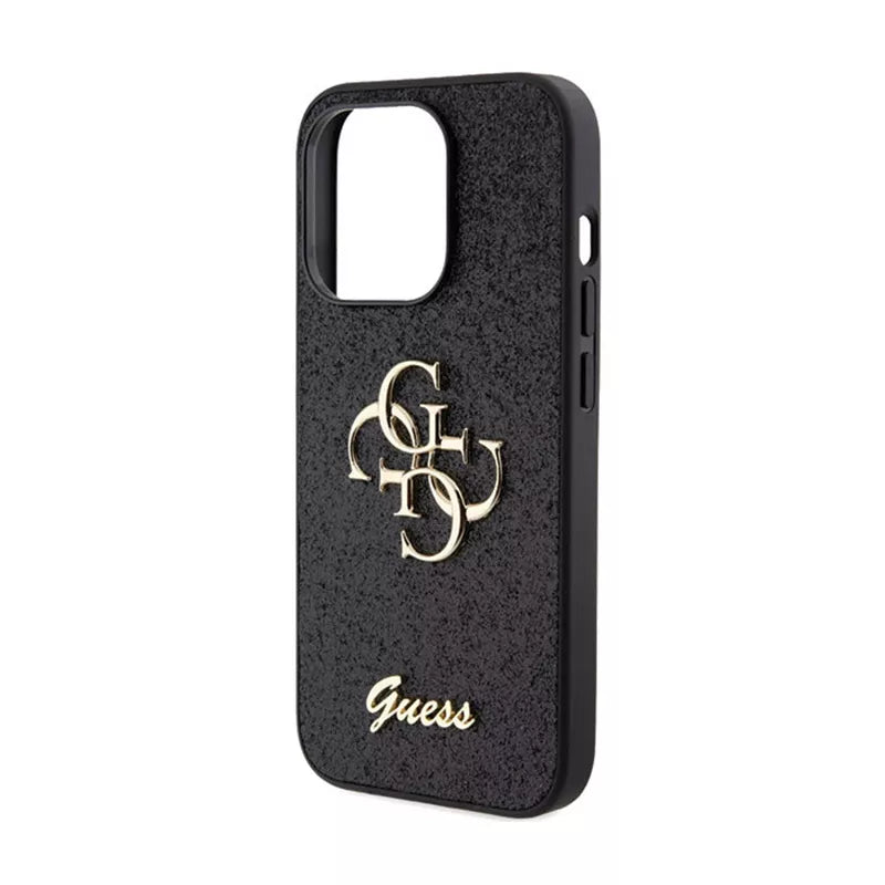 Guess Glitter Script Big 4G – dėklas skirtas iPhone 15 Pro Max (juodas)