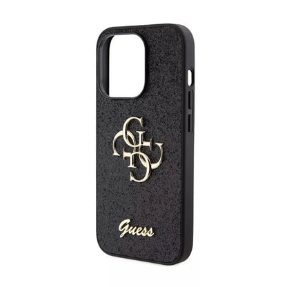 Guess Glitter Script Big 4G – dėklas skirtas iPhone 15 Pro Max (juodas)