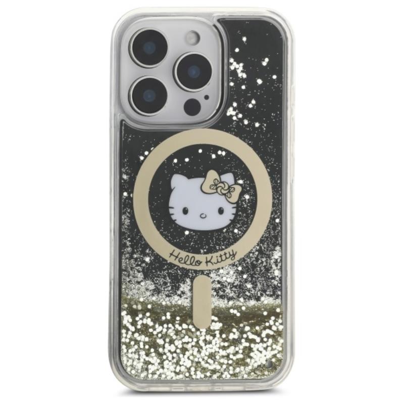 Hello Kitty Liquid Glitter Fever MagSafe – dėklas, skirtas iPhone 16 Pro Max (juoda/auksinė)