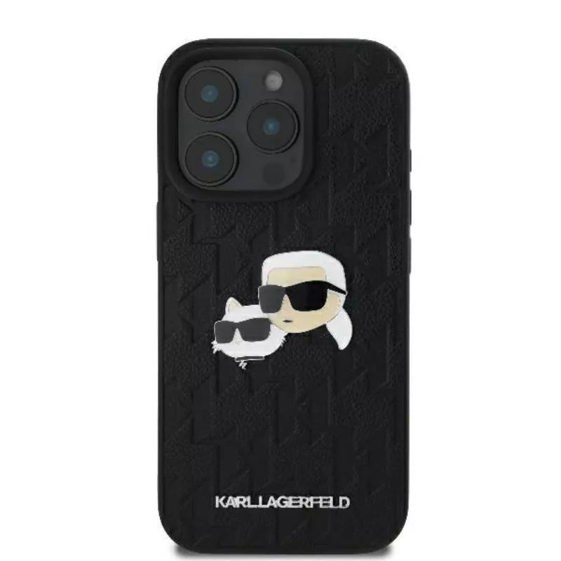 Karl Lagerfeld Monogram Karl & Choupette galvos smeigtukas – dėklas iPhone 16 Pro Max (juodas)