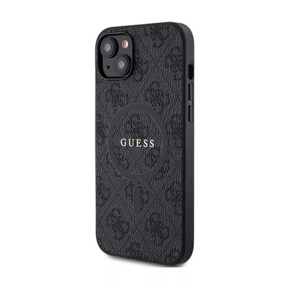 Guess 4G Collection Leather Metal Logo MagSafe – dėklas „iPhone 15/14/13“ (juodas)