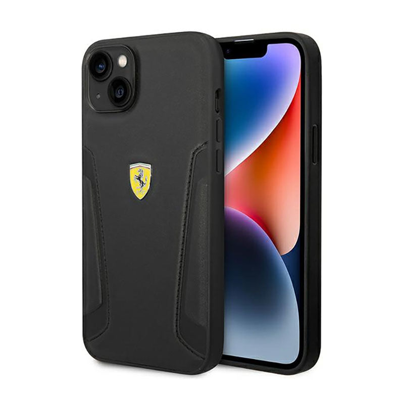 Ferrari Leather Stamp Sides - dėklas, skirtas iPhone 14 Plus (juoda)