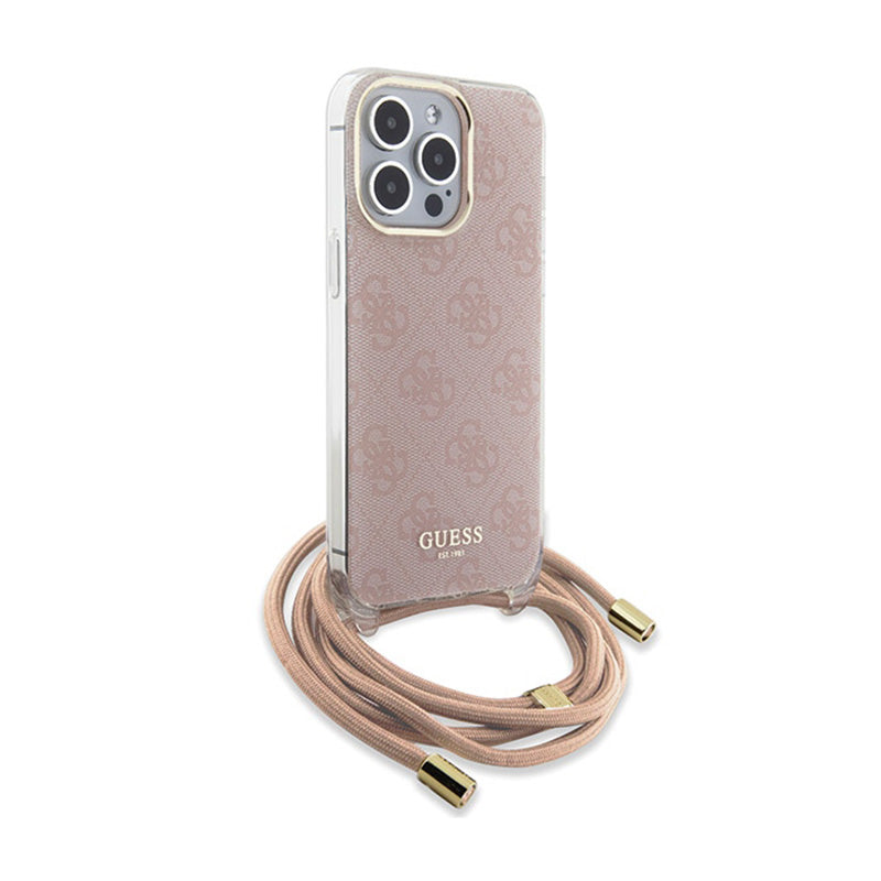 Guess Crossbody Cord 4G Print – „iPhone 15 Pro“ dėklas (rožinis)