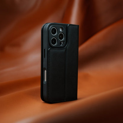 Moshi Overture MagSafe - 3-in-1 atverčiamas odinis dėklas iPhone 16 Pro Max (Anglies juodos)