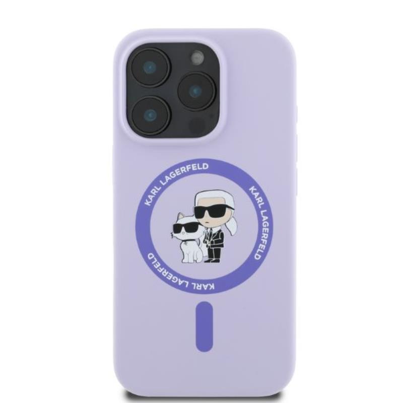 Karl Lagerfeld Silikoninis Karl & Choupette Ring MagSafe – dėklas iPhone 16 Pro (violetinis)