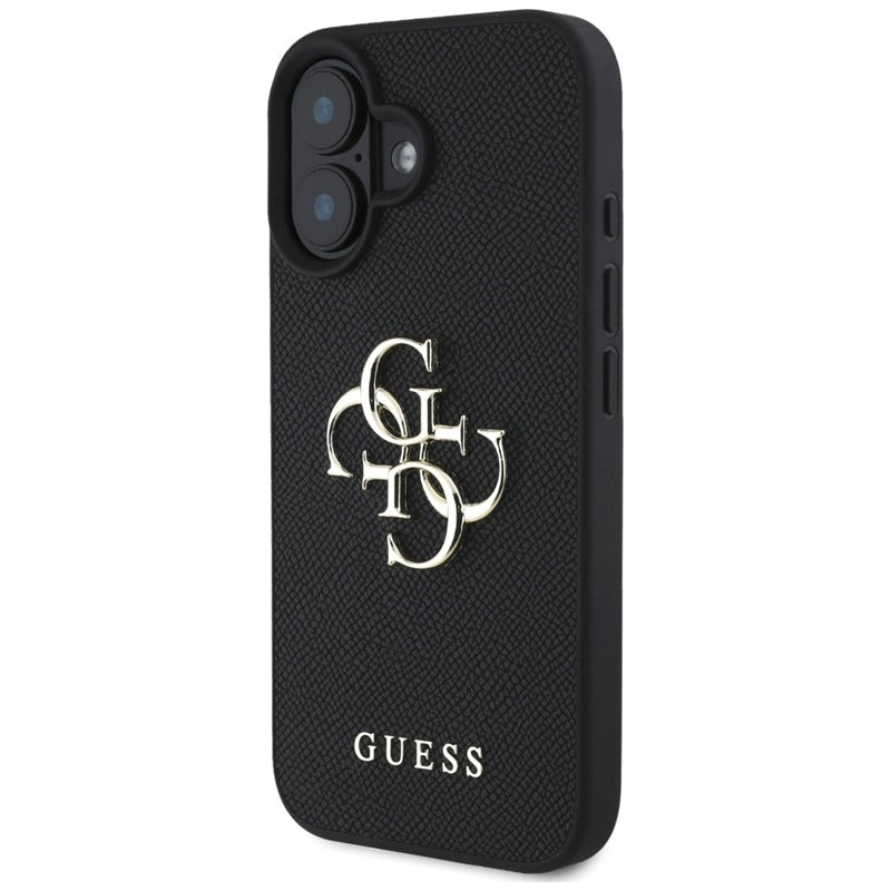 Guess Grained Big 4G Logo Small Classic Logo – dėklas skirtas iPhone 16 (juodas)