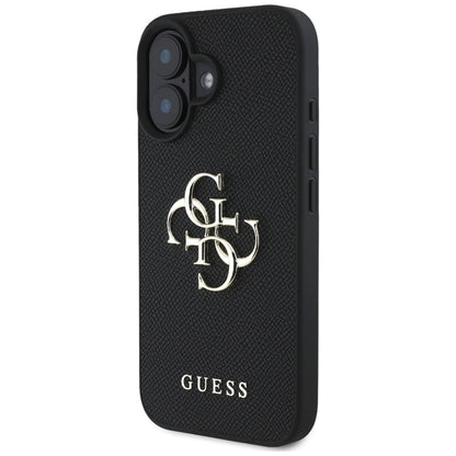 Guess Grained Big 4G Logo Small Classic Logo – dėklas skirtas iPhone 16 (juodas)
