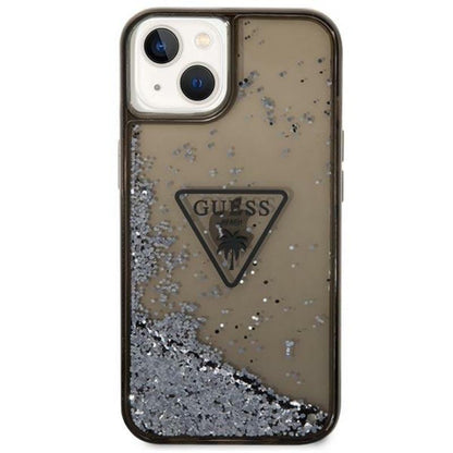 Guess Liquid Glitter Triangle Logo dėklas – dėklas iPhone 14 (juodas)