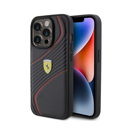 Ferrari Twist Metal Logo – dėklas, skirtas „iPhone 15 Pro“ (juodas)