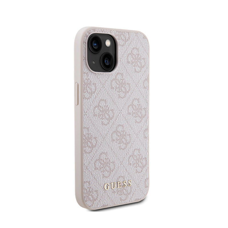 Guess 4G Metal Gold Logo dėklas iPhone 15 (Rožinis)