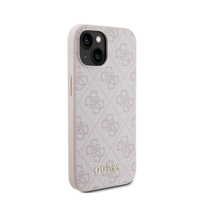 Guess 4G Metal Gold Logo dėklas iPhone 15 (Rožinis)