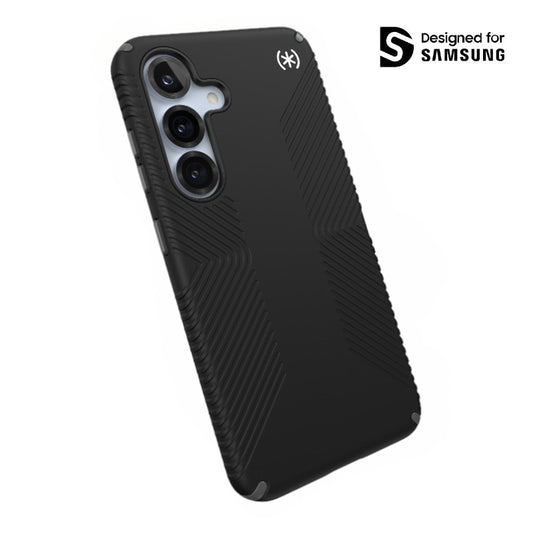 Speck Presidio2 Grip – dėklas, skirtas Samsung Galaxy S25 / S24 (juoda / skalūno pilka / balta)