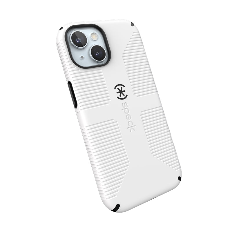 Speck Candyshell Grip MagSafe dėklas - iPhone 17e / 16e / 15 / 14 / 13 (baltas / juodas)