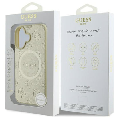 Guess Saffiano Peony Classic Logo MagSafe - dėklas skirtas iPhone 16 (auksinis)