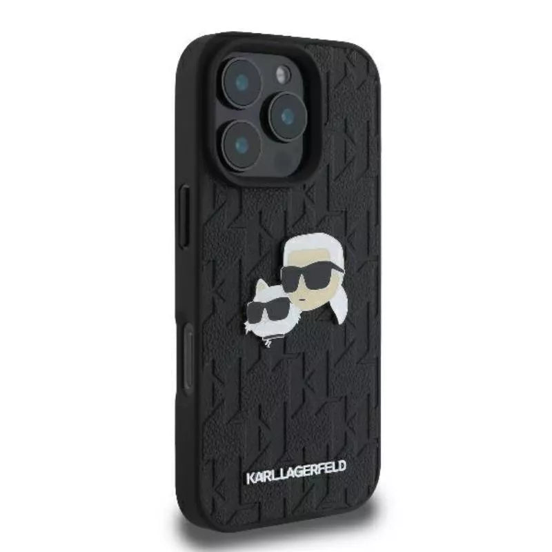 Karl Lagerfeld Monogram Karl & Choupette galvos smeigtukas – dėklas iPhone 16 Pro Max (juodas)