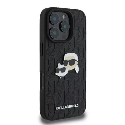 Karl Lagerfeld Monogram Karl & Choupette galvos smeigtukas – dėklas iPhone 16 Pro Max (juodas)