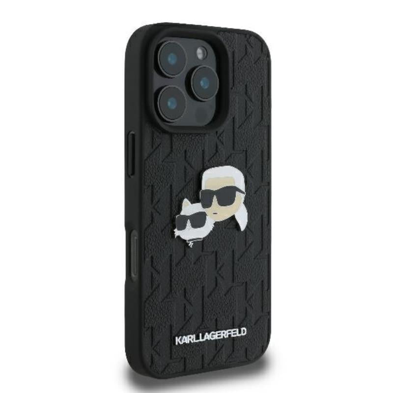 Karl Lagerfeld Monogram Karl & Choupette galvos smeigtukas – dėklas iPhone 16 Pro Max (juodas)