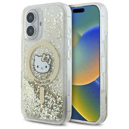 Hello Kitty Liquid Glitter Fever MagSafe – „iPhone 16“ dėklas (balta/auksinė)