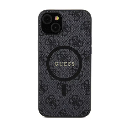 Guess 4G Collection Leather Metal Logo MagSafe – dėklas „iPhone 15/14/13“ (juodas)